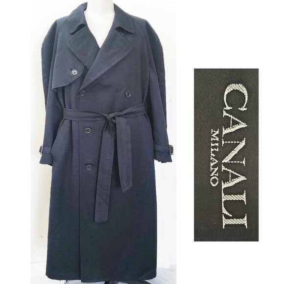 CANALI Milano Men's Dark Blue Wool Trench Coat Overcoat Italy 52 R - Picture 1 of 12